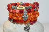 Quartzite Ruby Gemstone, Charms Cuff Wrap Bracelet And Earrings Set