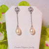 White Fresh Water Pearl, Long Drop Earrings, set in 92.5 Sterling Silver