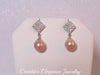 Peach Fresh Water Pearl, CZ Drop Earrings, set in 92.5 Sterling Silver