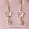 White Fresh Water Pearl, Flower Drop Earrings, set in 92.5 Sterling Silver