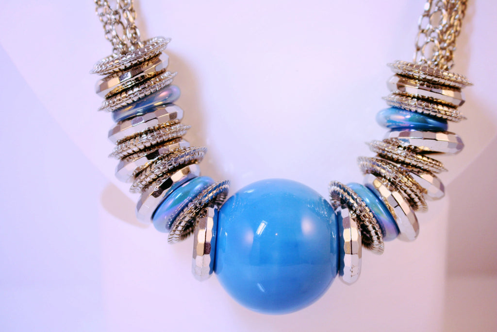 Denim Blue Necklace, Double Strand Bright Dark Jewelry, Big Beaded Chunky  Statement Necklace, Blue Bridesmaid Jewelry Bib Layering Bead - Etsy