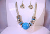 Chunky Blue and Silver, Statement Necklace & Earrings Set