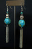 Mosaic Turquoise, Silver Chain Dangle Earrings