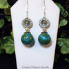 Mosaic Turquoise, and Silver Flower Dangle Earrings