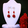 Beaded Red and Silver Drop Earrings