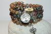 Pink Jasper And Indian Agate Gemstone, Charms Cuff Wrap Bracelet And Earrings Set.
