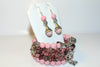 Pink Riverstone And Rhodonite Gemstone, Charms Cuff Wrap Bracelet And Earrings Set.