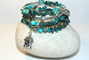 Blue Turquoise Magnesite, Imperial Jasper And Turquoise Gemstone, Charms Cuff Wrap Bracelet And Earrings Set.