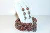Rhodonite Gemstone, Om Charms Cuff Wrap Bracelet And Earrings Set.