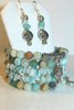 Amazonite Gemstone, Charms Cuff Wrap Bracelet And Earrings Set
