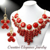 Red Cluster, Beaded Chunky Statement Necklace & Earrings Set