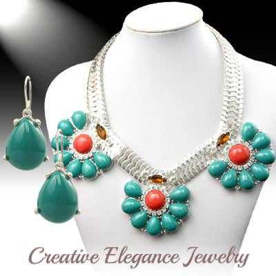 Fabulous Flower Cluster, Statement Necklace & Earrings Set