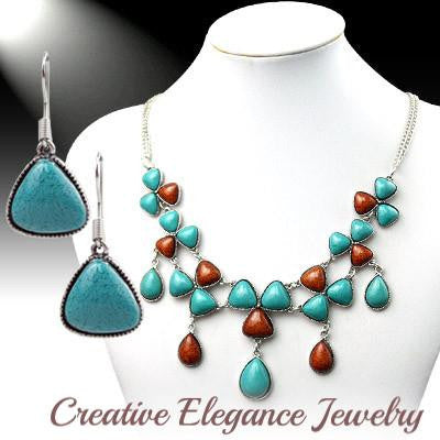Turquoise and Brown, Fashion Necklace & Earrings Set